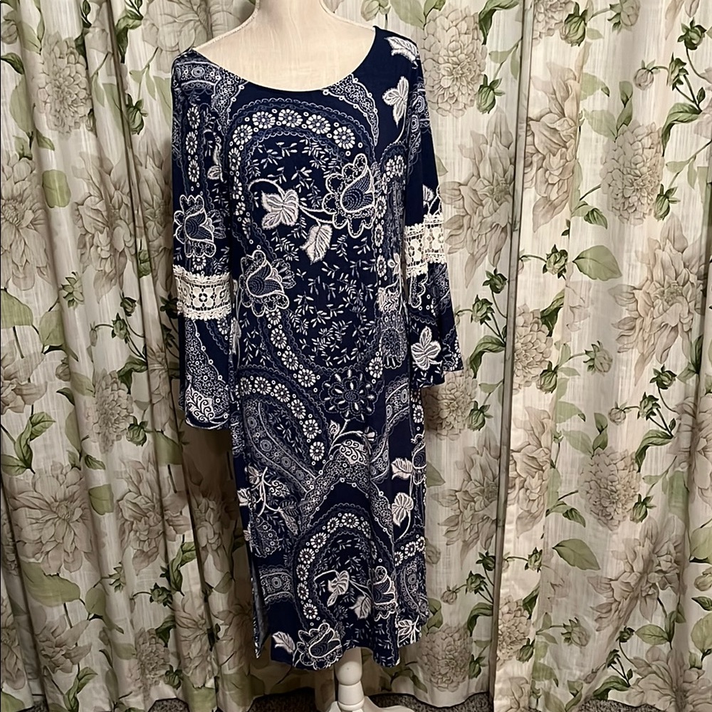 Glamour Blue Bell Sleeve Dress, Size 12